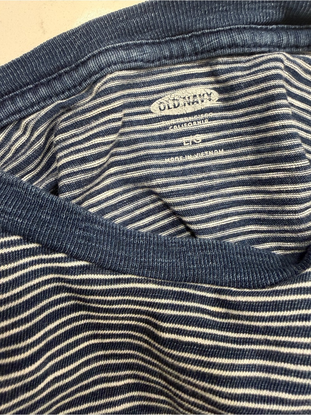 Old Navy Blue and White Thin-Striped Pocket Tee - Picture 3 of 4